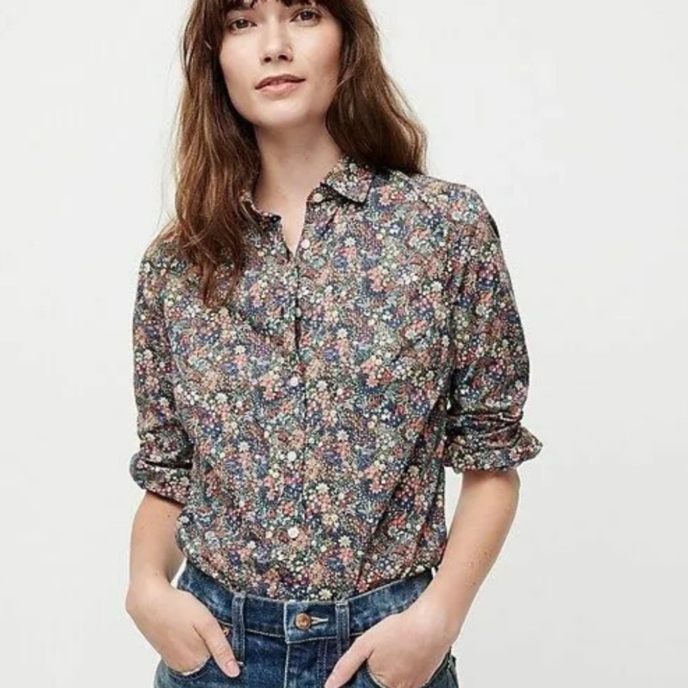 J. CREW Liberty of London Fabric Elderberry Floral Perfect Shirt, Size 0